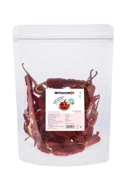 Kashmiri Whole Red Chilli 75g - Pack of 2 | Vibrant Red Color, Mild Spice, Rich Aroma | Perfect for Curries, Gravies & Indian Recipes