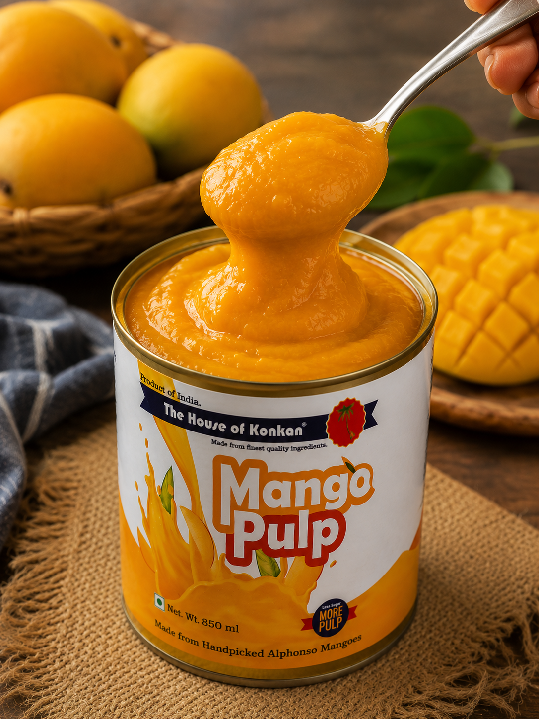 The House of Konkan Alphonso Mango Pulp - 850g | Less Sugar More Pulp