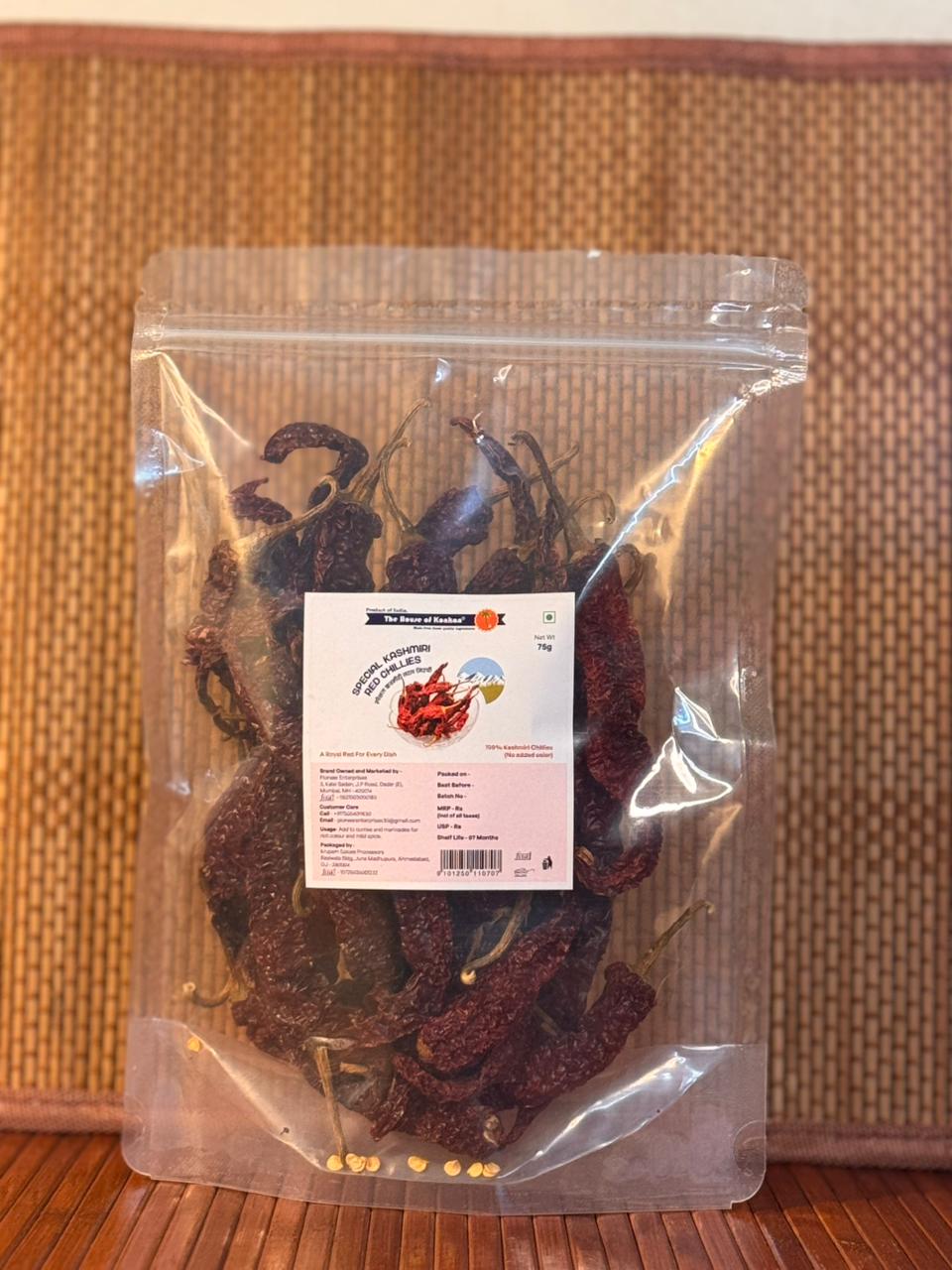 Kashmiri Whole Red Chilli 75g - Pack of 2 | Vibrant Red Color, Mild Spice, Rich Aroma | Perfect for Curries, Gravies & Indian Recipes